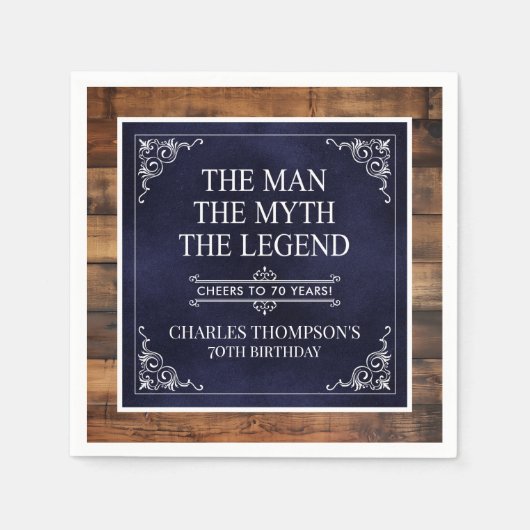 Serviette En Papier Rustic Man Myth Légende 70e anniversaire Marine Bl (Devant)
