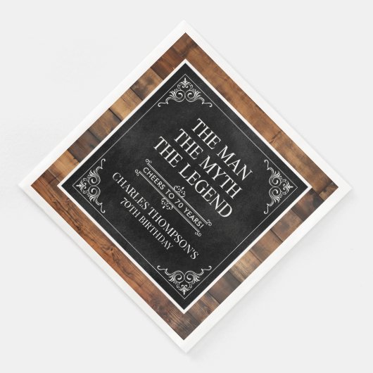Serviette En Papier Rustic Man Myth Légende 70e anniversaire Noir (Coin)