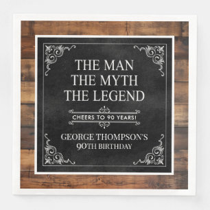 Serviette En Papier Rustic Man Myth Légende 90e anniversaire Noir