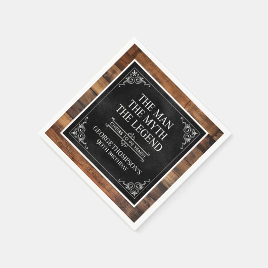 Serviette En Papier Rustic Man Myth Légende 90e anniversaire Noir (Coin)