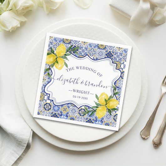 Serviette En Papier Rustic Mediterranean Tile Wedding with Lemons
