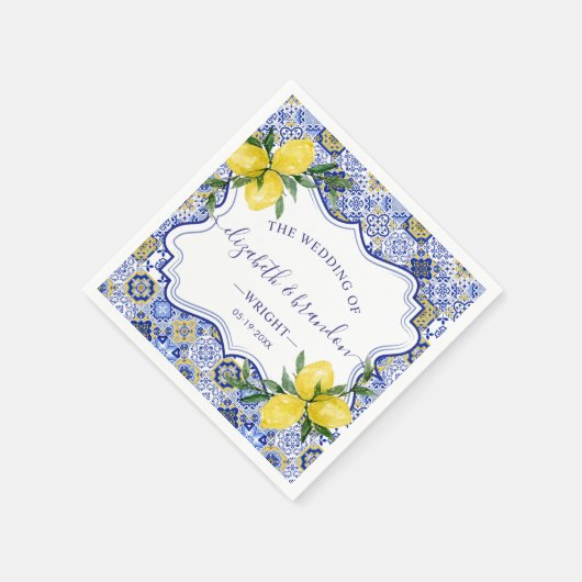 Serviette En Papier Rustic Mediterranean Tile Wedding with Lemons (Coin)