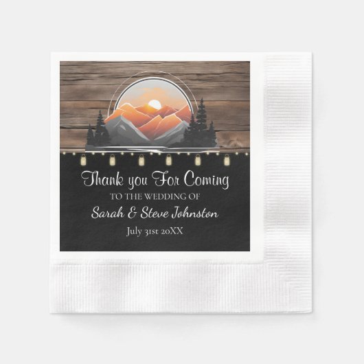 Serviette En Papier Rustic Mountain Valley Forest Sunset Mariage (Devant)