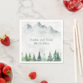 Serviette En Papier Rustic Mountains et Mariage d'aquarelle de forêt (En situation)