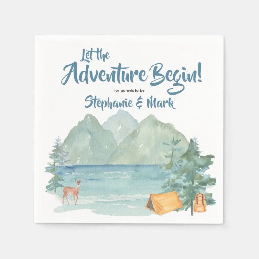 Serviette En Papier Rustic Mountains Watercolor Baby shower d'aventure (Devant)