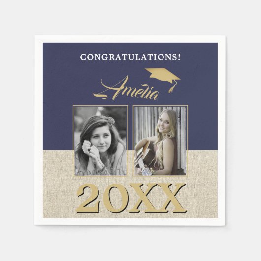 Serviette En Papier Rustic Navy Bleu Graduate 2 Photo Graduate (Devant)