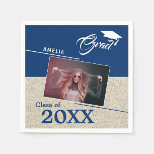 Serviette En Papier Rustic Navy Blue Graduate Photo Party