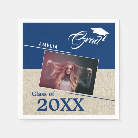 Serviette En Papier Rustic Navy Blue Graduate Photo Party (Devant)