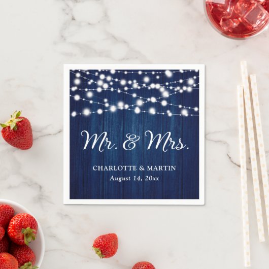 Serviette En Papier Rustic Navy Blue M. et Mme Mariage (En situation)