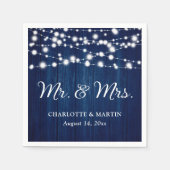 Serviette En Papier Rustic Navy Blue M. et Mme Mariage (Devant)