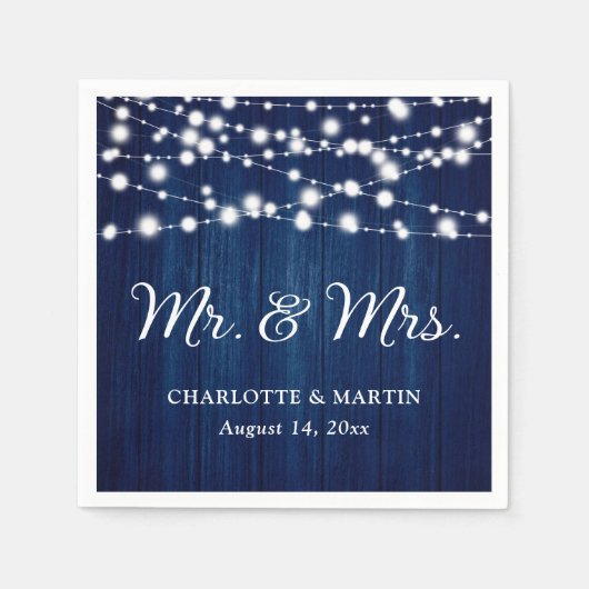 Serviette En Papier Rustic Navy Blue M. et Mme Mariage (Devant)