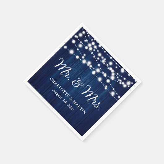 Serviette En Papier Rustic Navy Blue M. et Mme Mariage (Coin)