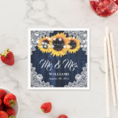 Serviette En Papier Rustic Navy Blue Sunflower Lace Mr and Mrs Wedding (En situation)