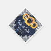 Serviette En Papier Rustic Navy Blue Sunflower Lace Mr and Mrs Wedding (Coin)