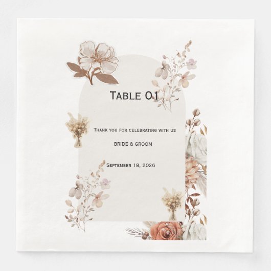 Serviette En Papier Rustic Neutral Wedding Table Numbers (Devant)