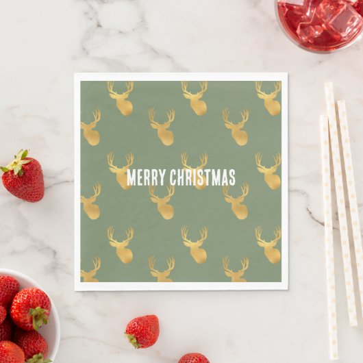 Serviette En Papier Rustic Olive Green Gold Deer Christmas (En situation)
