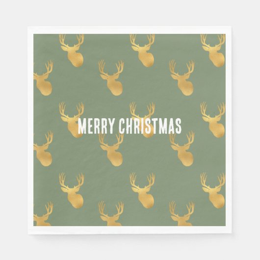Serviette En Papier Rustic Olive Green Gold Deer Christmas (Devant)