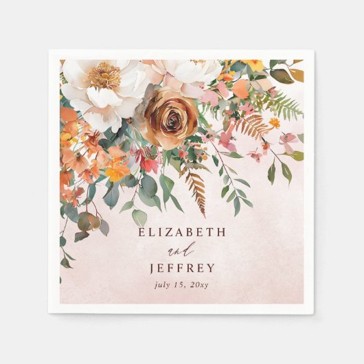 Serviette En Papier Rustic Orange Floral Fall Wedding (Devant)
