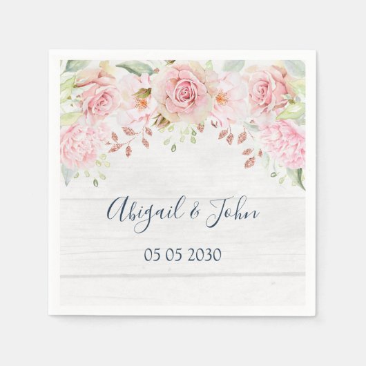 Serviette En Papier Rustic Pink Floral Spring Wedding Napkin (Devant)