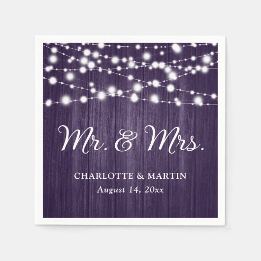 Serviette En Papier Rustic Purple M. et Mme Mariage Napkins (Devant)