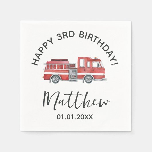 Serviette En Papier Rustic Red Firetruck Joyeux papier d'anniversaire  (Devant)