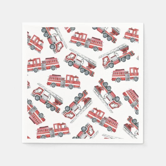 Serviette En Papier Rustic Red Firetruck Joyeux papier d'anniversaire (Devant)