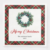 Serviette En Papier Rustic Red Green Plaid Christmas Wreath Napkins (Devant)