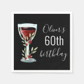 Serviette En Papier Rustic Red Wine Rose aquarelle 60e anniversaire (Devant)