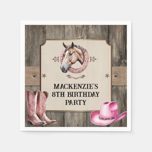 Serviette En Papier Rustic Rose équitation fête d'anniversaire (Devant)