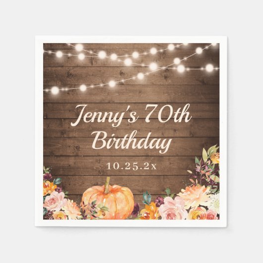 Serviette En Papier Rustic String Lights Automne Citrouille Joyeux ann (Devant)