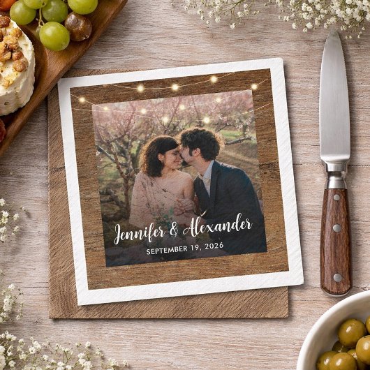 Serviette En Papier Rustic string of lights photo wedding