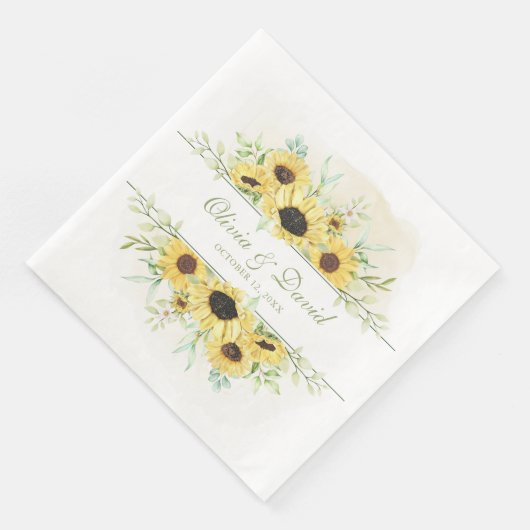 Serviette En Papier Rustic Sunflower Mariage (Coin)