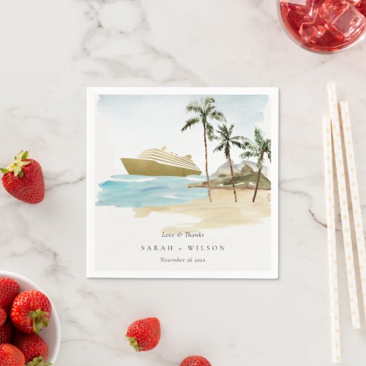 Serviette En Papier Rustic Tropical Beach Cruise Palm Mariage (En situation)