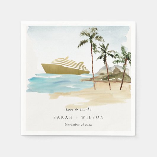 Serviette En Papier Rustic Tropical Beach Cruise Palm Mariage (Devant)