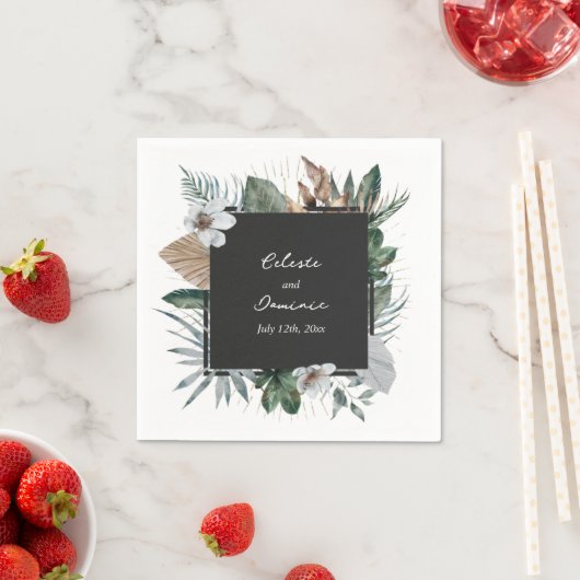 Serviette En Papier Rustic Tropical Palm Feuille Mariage botanique (En situation)