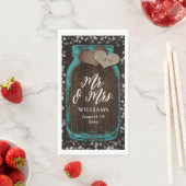 Serviette En Papier Rustic Turquoise Mason Jar Wood Mr & Mrs Mariage (En situation)