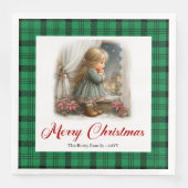 Serviette En Papier Rustic Vintage Winter Scene Custom Name Napkins (Devant)