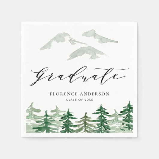 Serviette En Papier Rustic Watercolor Forest Woodland Graduation (Devant)