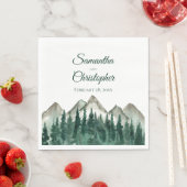 Serviette En Papier Rustic Watercolor Mountains et Pine Mariage (En situation)