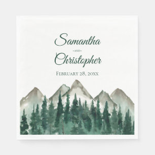 Serviette En Papier Rustic Watercolor Mountains et Pine Mariage