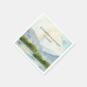 Serviette En Papier Rustic Watercolor Mountains Lake Mariage d'hiver (Coin)