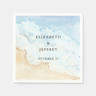 Serviette En Papier Rustic Watercolor Ocean Sea Summer Beach Wedding