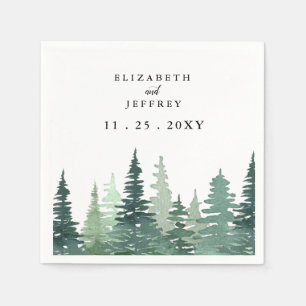 Serviette En Papier Rustic Watercolor Pine Forest Mariage d'hiver
