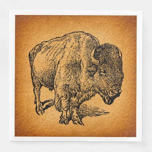 Serviette En Papier Rustic Western Wild Buffalo Bison Antique (Devant)
