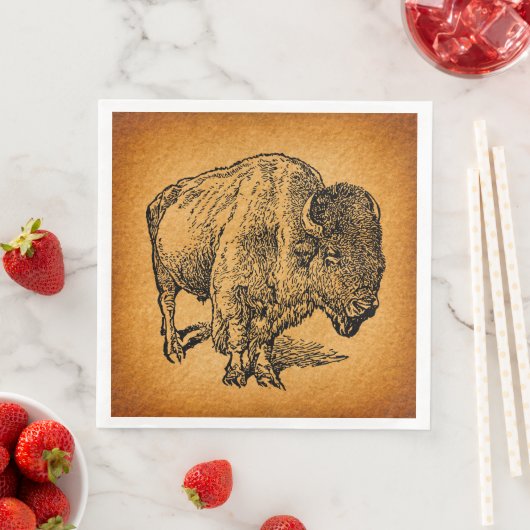 Serviette En Papier Rustic Western Wild Buffalo Bison Antique (En situation)