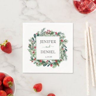Serviette En Papier Rustic Winter Berry Pine Mariage de verdure