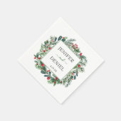 Serviette En Papier Rustic Winter Berry Pine Mariage de verdure (Coin)