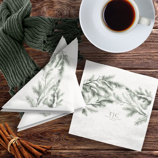 Serviette En Papier Rustic Winter Wedding Boughs Forest Green ID1049