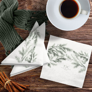 Serviette En Papier Rustic Winter Wedding Boughs Forest Green ID1049