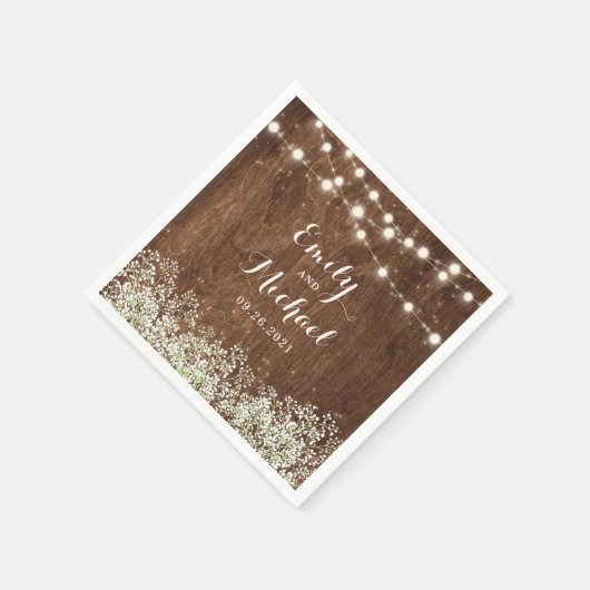 Serviette En Papier Rustic Wood Baby's Breath String Mariage (Coin)